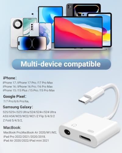 Image of Untvie USB-C to 3.5mm Headphone Port Adapter Type-C to AUX Audio Converter 2-in-1 Charger Support PD Fast Charging for iPhone 17 /16 /15 Series iPad Pro MacBook Pixel and Other Devices Double 2Pack