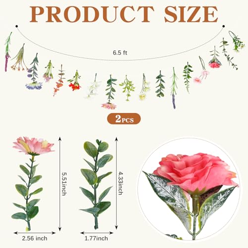 Image of Suncalla 2 Pcs 6.6 ft Artificial Flower Garland Floral Backdrop Arch Fairy Flower Hanging Ceiling Colorful Garland for Wedding Bridal Shower Baby Shower Tea Birthday Backdrop Wall Decor(Vivid Color)