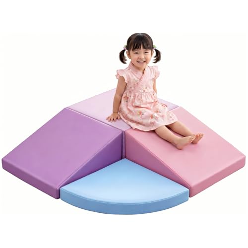室内遊具 ソフトブロック 4点セット キッズクライミング 子供用遊具 室内アスレチック キッズスペース PUレザー製 組み合わせ自由 滑り止め付き 幼稚園 おうち遊びプレゼント パステルカラー 防水仕様 真空圧縮梱包 コンパクト収納 北欧風インテリア対応