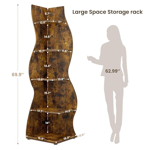YWLVLI Corner Shelf, Modern 5-Tier Wall Corner Bookshelf, Stylish Corner Small Bookcase Storage Rack Plant Stand with Unique Shape for Living Room, Home Office (Brown) by YWLVLI - Used condition - Image 2