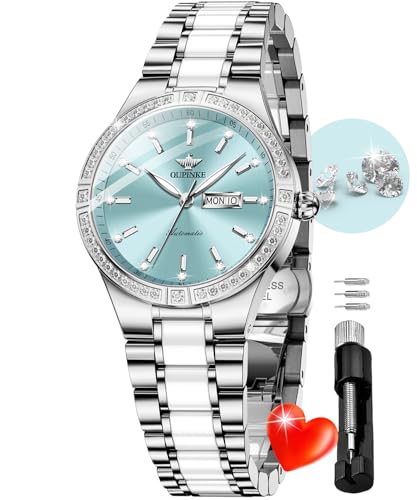 Montre automatique pour femme OUPINKE saphir et bracelet acier or rose