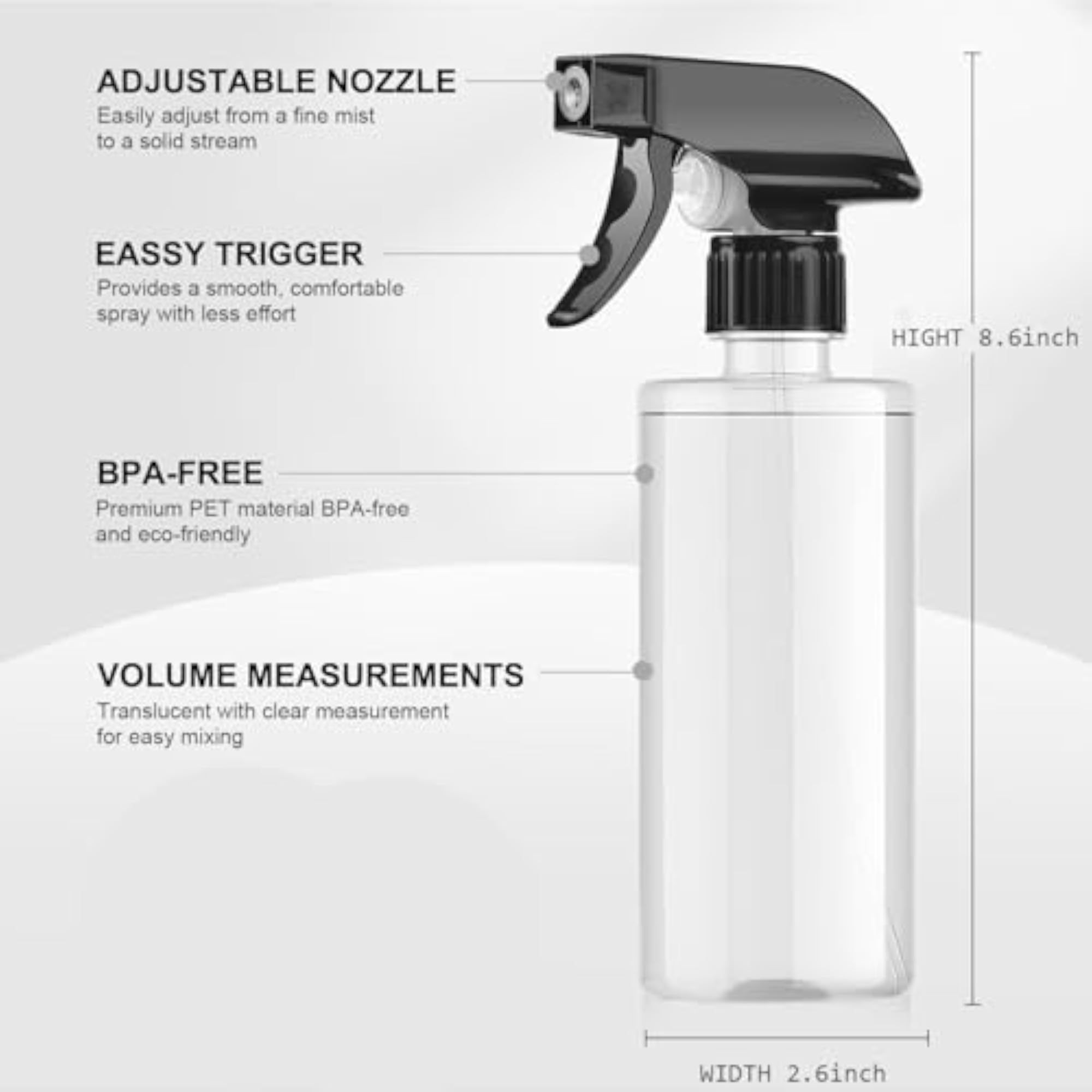 Pack of 3 Clear Transparent Refillable Spray Bottles, 500ml