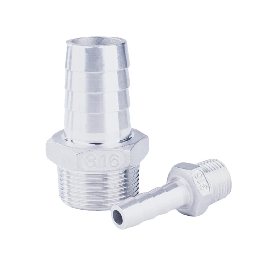 Raccord réducteur fileté, 1/8 "1/4" 3/8 "1/2" 3/4 "1" 2 "3" 4 "BSPT mâle 6 8 10 12 13-100mm connecteur de Tuyau en Acier Inoxydable 316 raccord de Tuyau(1L2 BSP 16MM Barb-Straight)