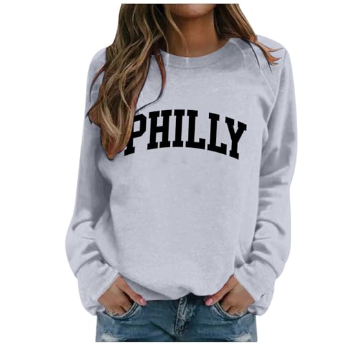 Sweatshirt gris col rond femme L décontracté imprimé sans capuche