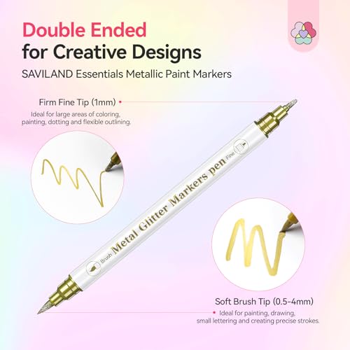 Image of SAVILAND Nail Art Markers Set: 10 Dual-Tipped Metallic Quick Dry Nail Polish Art Pens Fine Tip for Painting Nails, Drawing Dots, Lines & Designs, Home DIY Nail Art Supplies