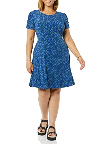 Image of Amazon Essentials Women's Gathered Short Sleeve Crew Neck A-line Dress (Available in Plus Size)