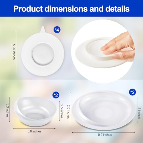 Hushee Adaptive Spill Proof Scoop Bowl and Plate Set with Suction Base Non Skid Self Feed Dinnerware for Elderly Disabled Handicapped from Parkinsons, Dementia, Stroke, Tremor(2 Sets,White) - Image 4