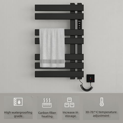 Toallero con Calefacción de Pared Negro con Control de Temperatura Constante de Alta Gama 6