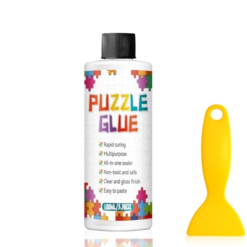 Jigsaw Puzzle Glue with Scraper, Puzzle Glue Clear, Easily Preserves Finished Puzzles for 3000/4500/5000 Pieces, Non-Toxic Puzzles Sealer for Children and Adults (200ml)
