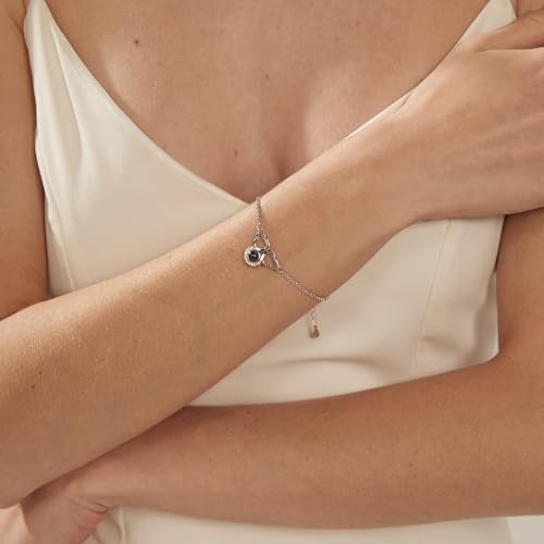 PERIMADE Custom Picture Projection Bracelet Personalized Photo Charm Chain Bracelet for Women, Customized Text & Love in 100 Languages CZ Angel Wings Bracelet Birthday Friendship Memorial Gift3