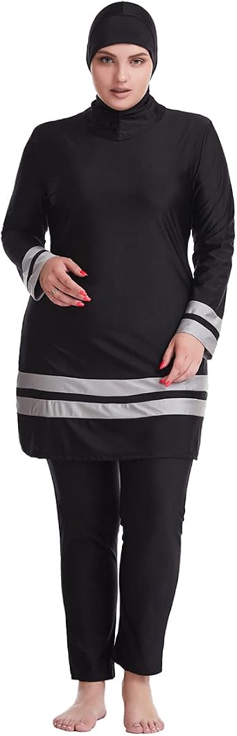 Plus Size Muslim Swimsuits for Women Modest Islamic Swimwear Burkini Full Cover Hijab Top Pants 3PCS Fat Bathing Suits