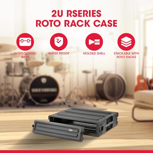 Image of SKB 2U Roto Rack Case - Durable Polyethylene Gear Protector, Stackable, Waterproof with Twist Latches & Rubber Feet for Musicians, Black
