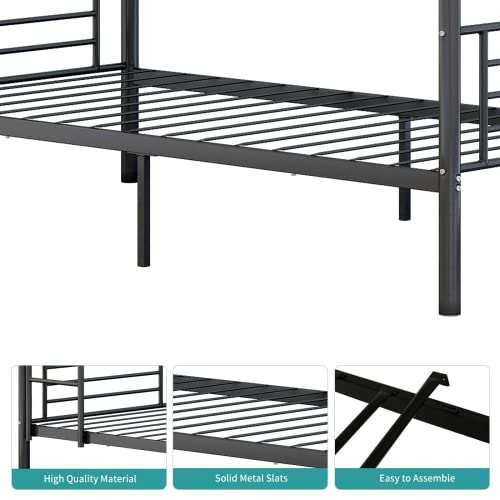 Bunk Beds Frame Twin Over Twin, Heavy Duty Twin Size Metal Bunk Bed Frame With Guardrail & Ladders , Space-Saving, Noise Free, No Box Spring Needed (Black) 2685 #TOP6