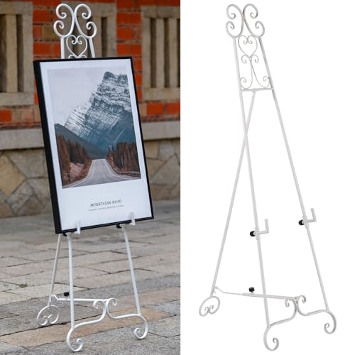 Metal Free Standing Adjustable Display Stand Scroll Easel with Chain Support, White Easel Stand for Sign, Wedding, Picture Frame. (No Installation Required) by XAONIEN - Used condition - US$41.86
