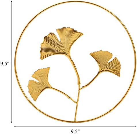 YOUEON 6 Pack Gold Wall Decor 9.5 Inch Iron Wall Sculptures Gold Leaves Wall Decor with Frame Round Golden Metal Leaf Hanging Decoration Metal Wall Art for Living Room Office Bedroom Simplified Decor