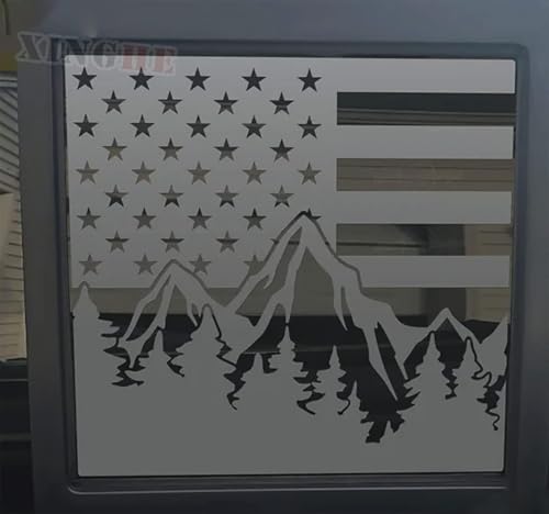 Xinghe for Ford F150 F250 F350 2015-2023 2024 2025 2026 Mountain Forest American Flag Decal for Truck Rear Middle Window, Matte Black Mountain Tree USA Flag Decal for Truck Back Sliding Window by xinghe - Image 8