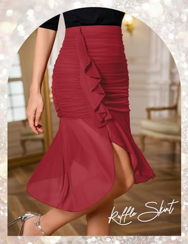 DRESSTELLS Asymmetrical Stretchy Mesh Skirt, 2025 Ruched Bodycon High Waisted Flowy Wrap Skirts2
