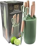 Taylors Eye Witness 6-Piece Knife Block Set – Sharp Green Stainless Steel Knives with Scratch-Resistant Blades and Soft-Touch Wooden-Look Handles