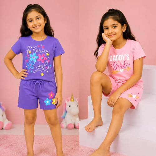 Image of NammaBaby Girl's Cotton Graphic Print Night Suit and Payjama Set - Multipack