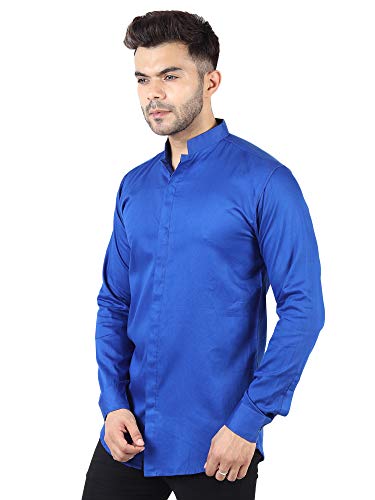 Image of TB Trybuy.in Cotton Royal Blue Colored Solid Pattern Casual Full Sleeves Shirt for Men /Stylish Slim Fit Solid Shirt for Men