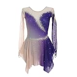 Kmarouse Glitzerndes Eiskunstlauf-Wettkampfkleid for Mädchen, Dehnbare Eislaufkleider Mit Kristalldetails(XL)