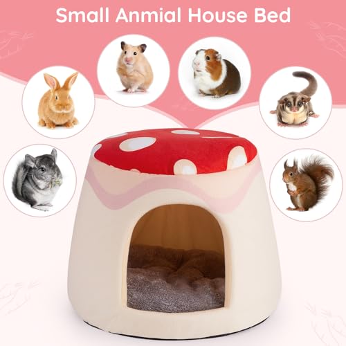 Glittme Esconderijo de porquinho-da-índia, cama 2 em 1 com almofada removível, cama de coelho laváve