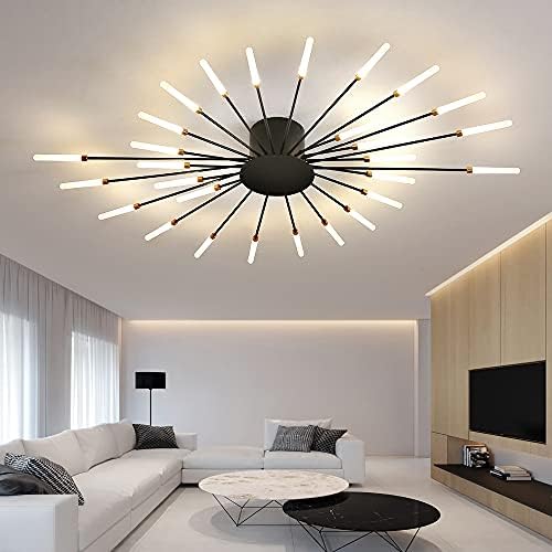 JAYMP Ceiling Light Modern Flower Shape Ceiling Lamp for Living Room Bedroom Flush Mount Metal Acrylic Sputnik Firework Petal LED Lighting Fixture (Black, 28 Heads)