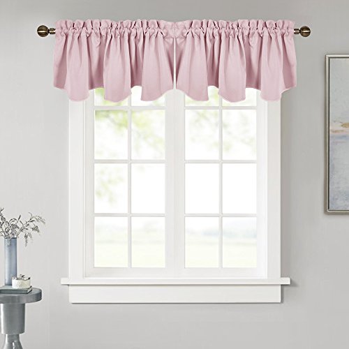NICETOWN Bedroom Blackout Valance Tier - 52 inches by 18 inches Scalloped Rod Pocket Valance Window Curtain for Girl's Room/Baby Nursery/Dormitory/Kid