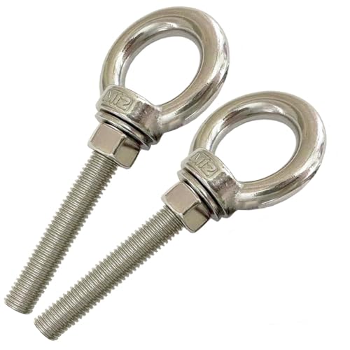 Image of 304 Stainless Steel Shoulder Eye Bolts, 2 PCS M12 Heavy Duty Eye Bolt Lifting Ring 3.15 inch Threaded Eyebolt with Nuts and Flat Washers(Thread Length 80mm) Muti-Function for Indoor Outdoor