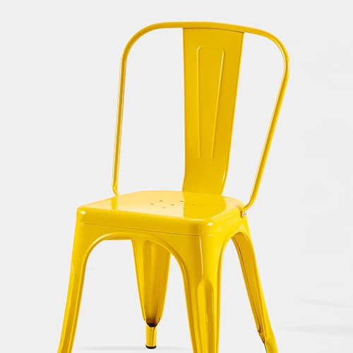 AC Pacific 18 Inch Seat Height Industrial Metal Dining Chairs, Stackable Kitchen or Bar Seat, Durable Modern Design, Versatile Accent Furniture, Set of 4, Yellow by AC Pacific - Used condition - Image 6