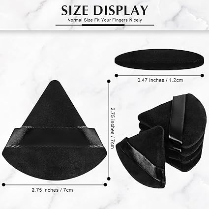 Image of Triangle Powder Puff Face Cosmetic Powder Puff Washable Reusable Bake Loose Powder Cosmetic Foundation Sponge Mineral Powder (2 Pcs Black Triange Puff)