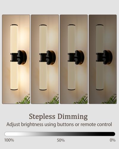 Image of Rayogale Black Rechargeable Battery Operated Wall Sconces with Remote | White Glass Wireless Wall Lights Set of 2 with Timer Function Dimmable for Living Room Bedroom Emergency 3000K, 20.5 Inch