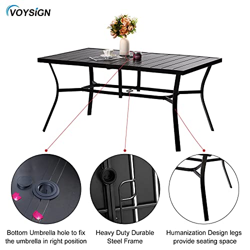 VOYSIGN Outdoor Rectangle Dining Table, Patio Furniture Size 59 x 38 x 28, with Umbrella Hole Dia 1.57\", Charcoal Black - Thumbnail 3