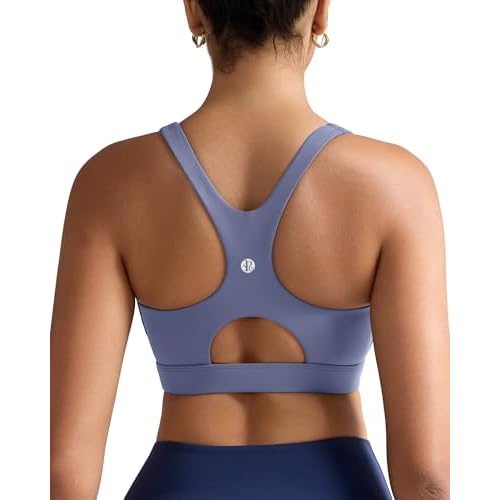 RUNNING GIRL Sports Bras for Women High Support,Racerback High Impact Grey Sports Bra Moulded Cup Workout Bra Push up D-light Blue XX-Large