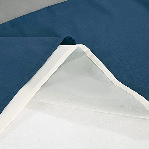 Chezmoi Collection Arden 4-Piece Modern Navy/Gray/Yellow Zigzag Stripe Embroidery Window Curtain Panel Set With Sheer Backing Valance Tassels, 120 Inch X 84 Inch #TOP4