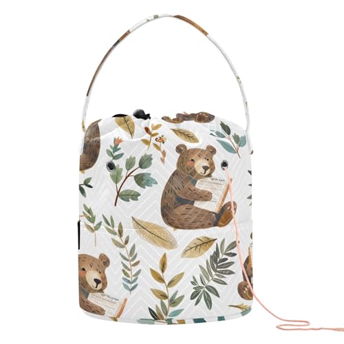 Yarn Storage Bag Small Crochet Bag Knitting Bag Organizer Bears Reading Yarn Bags for Crocheting Basket
