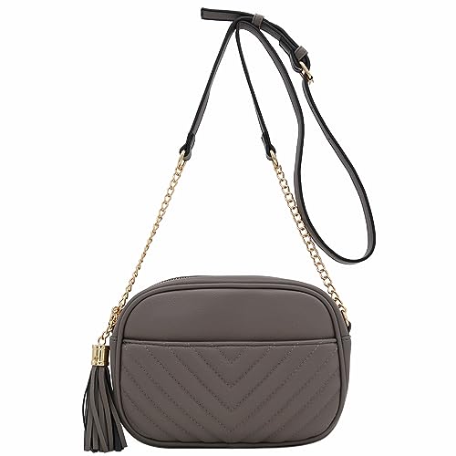Image of FashionPuzzle Chevron Quilted Crossbody Camera Bag with Chain Strap and Tassel