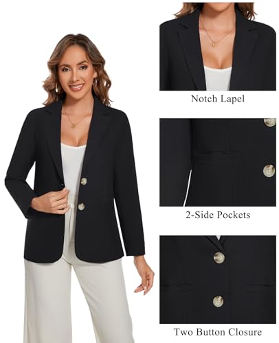 MINTLIMIT Summer Linen Blazers Jackets for Women Lightweight Spring Long Sleeves Work Office Blazer Suit (Black, Size 2XL)3