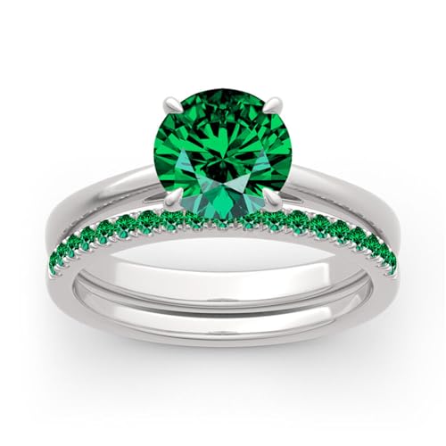 Jeulia 3.5ct Sterling Silver Wedding Ring Bridal Sets Classic Round Cut Anniversary Promise Jewelry with 0.35 ct Side Stone Brilliant Solitaire Band for Her with Gift Box