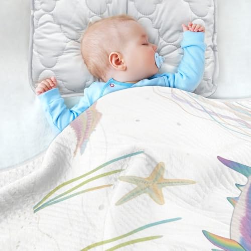 Custom Ocean Animal Starfish Shark Jellyfish Colorful Muslin Baby Blankets Cozy Custom Made pet Blankets for Newborns, Infants, & Toddlers 30x40in cobijas para4