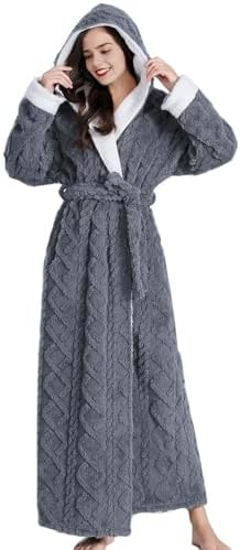Plush Robe for Women Floor Length Winter Warm Fluffy Robes Hooded Long Thick Cozy Luxury Fuzzy Bathrobe