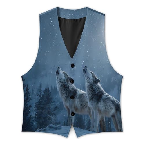 Howling Wolf Men's Suit Vest Slim Fit Business Dress Party Pattern Waistcoat Vest Top3