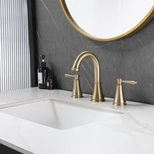 Robinet en laiton or brossé haut de gamme, mitigeur 3 trous de salle de bain