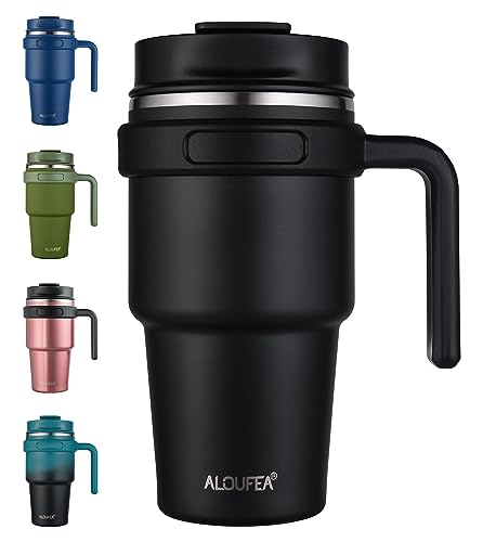 Comparison: Best Iced Coffee Travel Mug 5 ALOUFEA 20 oz Insulated Coffee Mug Tumbler with Handle, Stainless Steel Travel Mug Tumbler with Lid and Straw,Double Wall Vacuum Leak Proof Ice Coffee Thermal Cup, Black