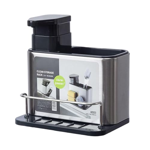 Organizador de fregadero – Dispensador de jabón de cocina de acero inoxidable 3 en 1 de acero inoxidable dispensador de esponja – Utensilios de cocina, organizador de accesorios de fregadero para