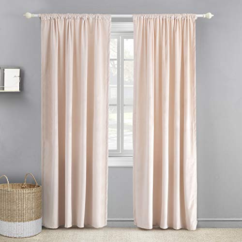 Image of Levtex Baby Home - Blush Velvet Drape Panel - Window Panel with Rod Pocket - One Curtain Panel 84 inch Length - Pink - 100% Polyester - Lined