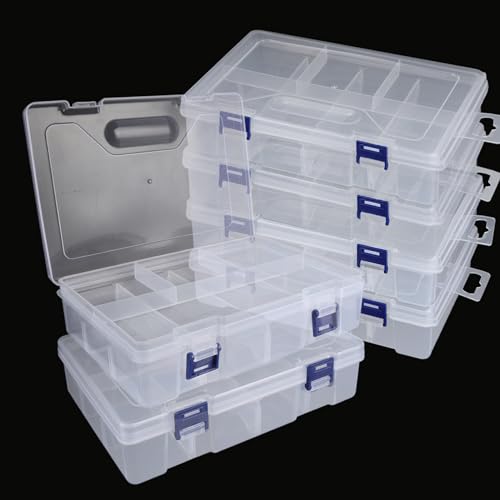 Image of LDXURU 6 Pack Small Tackle Box Organizer, 8 Grids Plastic Organizer Box with Adjustable Dividers, Clear Plastic Storage Container for Craft, Beads, Tackle, Small Parts