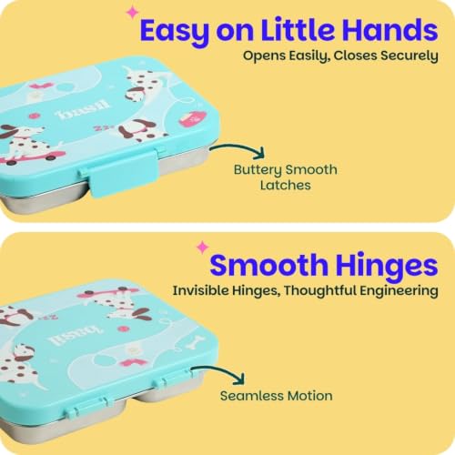 Image of Basil Bento Ace 3C Stainless Steel Lunch Box for Kids | 3 Compartment Leakproof Tiffin Box for Teens & Adults | BPA-Free, Easy-to-Open School Lunch Box | Wiggly Woof