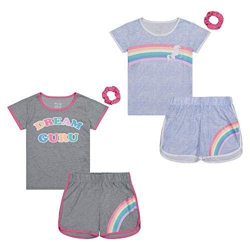 Sleep On It Girls 4 Piece Summer Pajama Tank Top And Short Sleeve Shorts Set (2 Full Sets) (7-8, Gray/Blue Heather) #TOP3