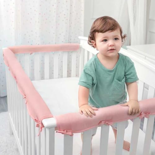 Image of Pink Soft Thickness Crib Rail Guard, Designed for Crib Top Rail Only (Not Side Rails) - Collision & Teething Protection, Fits Standard Rails, 1 Long + 2 Short, Compliant with Infant Safe Sleep Act